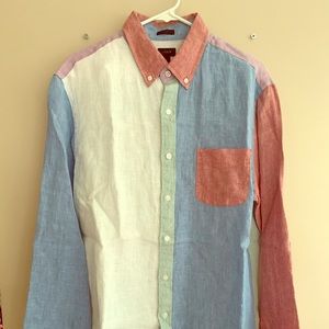 J Crew Colorblocked Linen Buttondown.